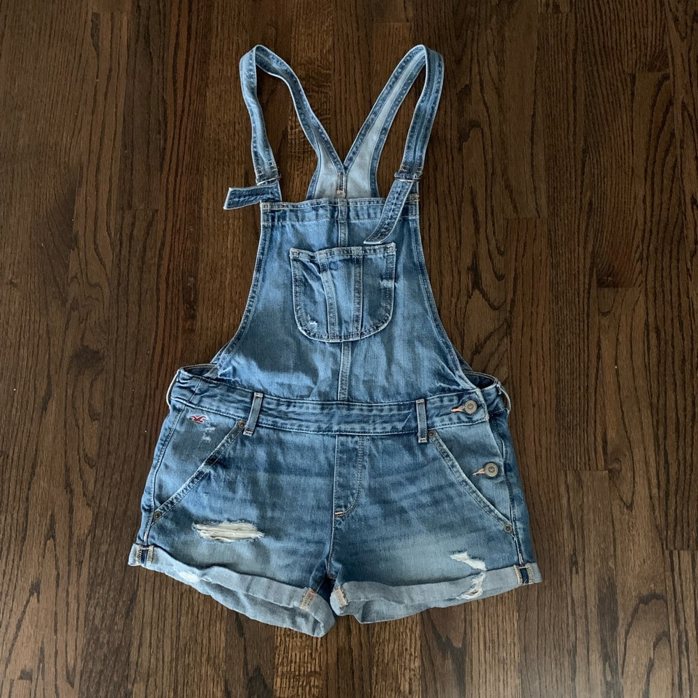 Hollister Light Blue Denim Short Overalls